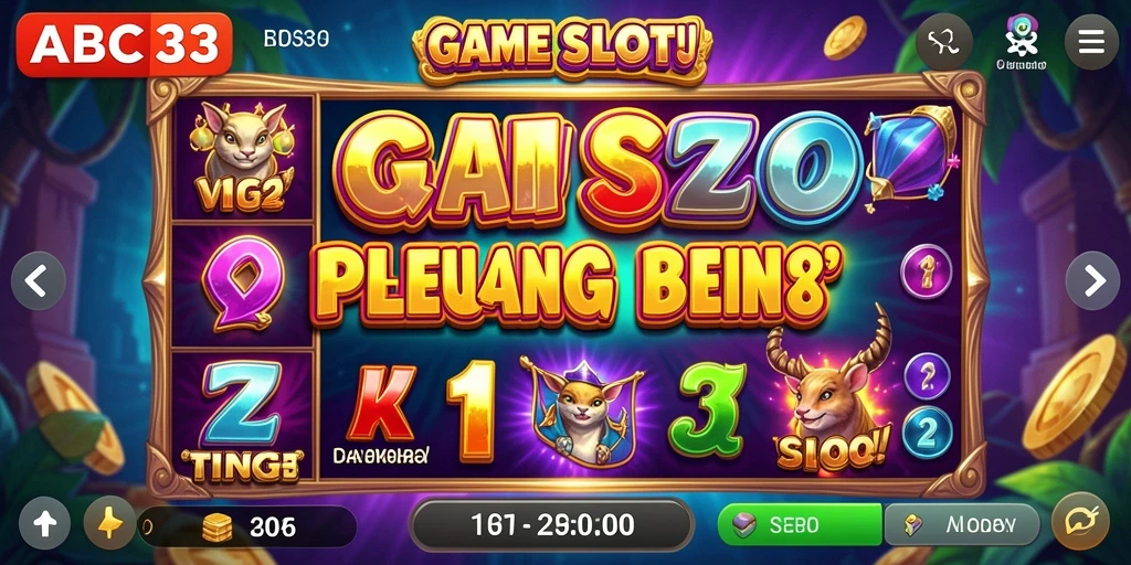 Tampilan gameplay ABC33 yang mengasyikkan dengan simbol slot berwarna-warni.