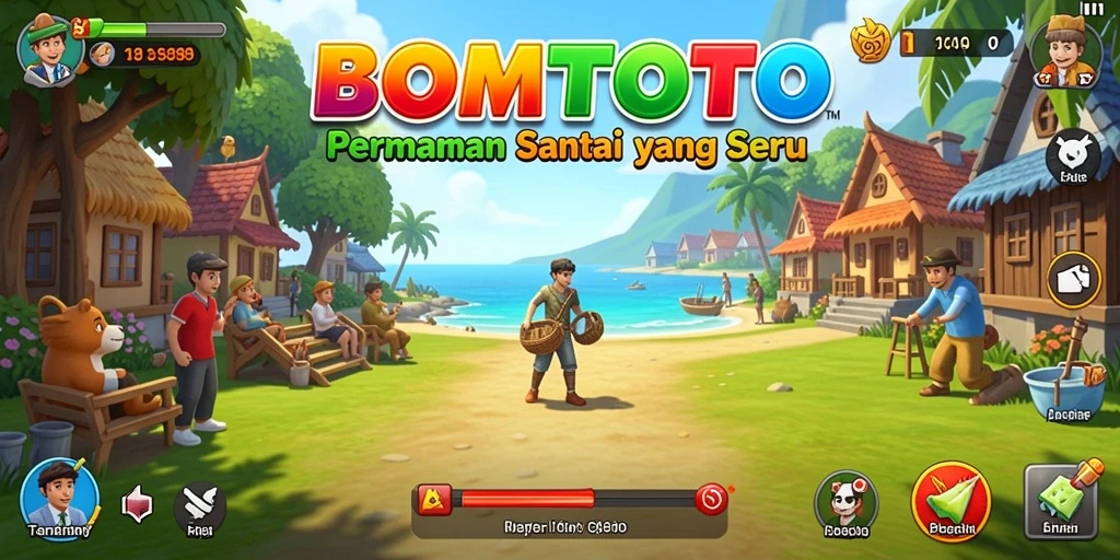 Screenshot utama BOMTOTO menunjukkan gameplay yang penuh warna dan menyenangkan.