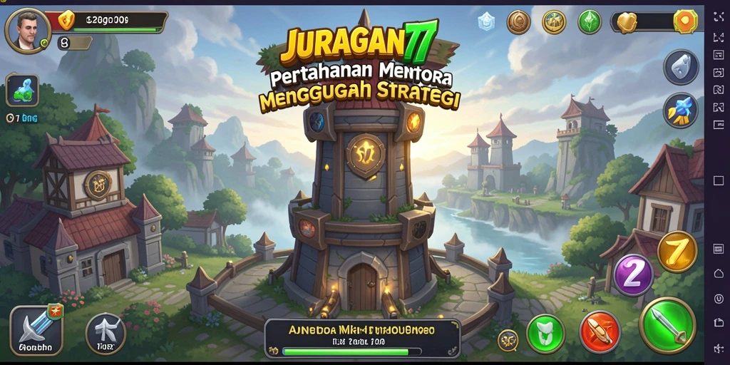 Screenshot JURAGAN77 menampilkan aksi menara mempertahankan dari musuh.