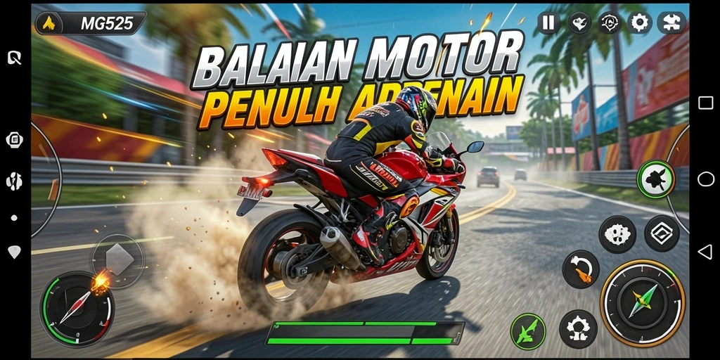 Tampilan menarik dari gameplay balapan motor yang mendebarkan.