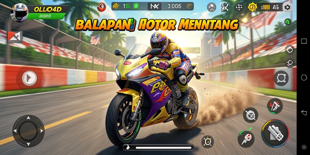 Screenshot utama OLLO4D menampilkan balapan motor yang cepat dan mendebarkan.