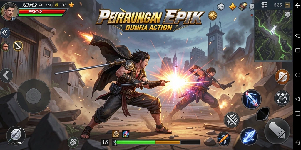 Tampilan gameplay REMI62 yang penuh aksi dan pertarungan seru.