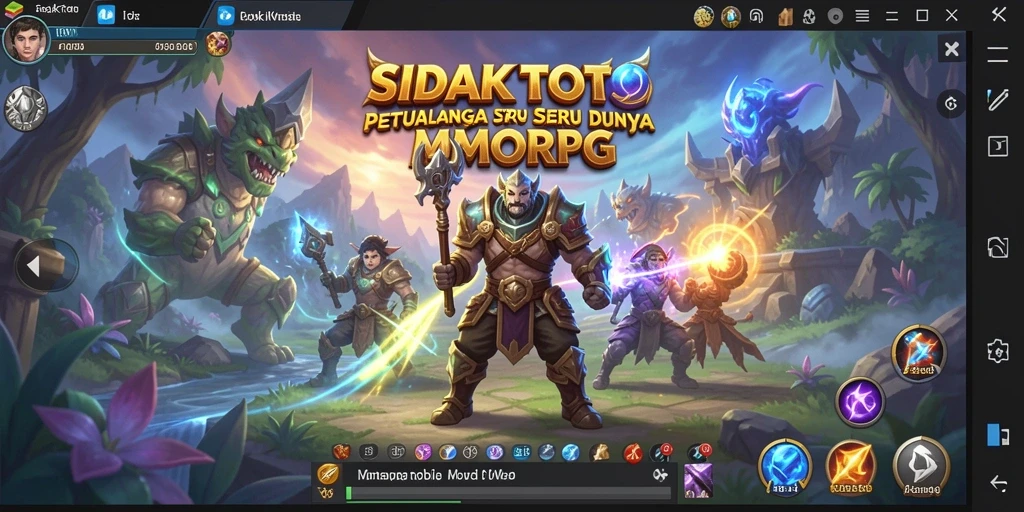 Screenshot gameplay SIDAKTOTO menampilkan pejuang dalam pertempuran seru di dunia fantasi.